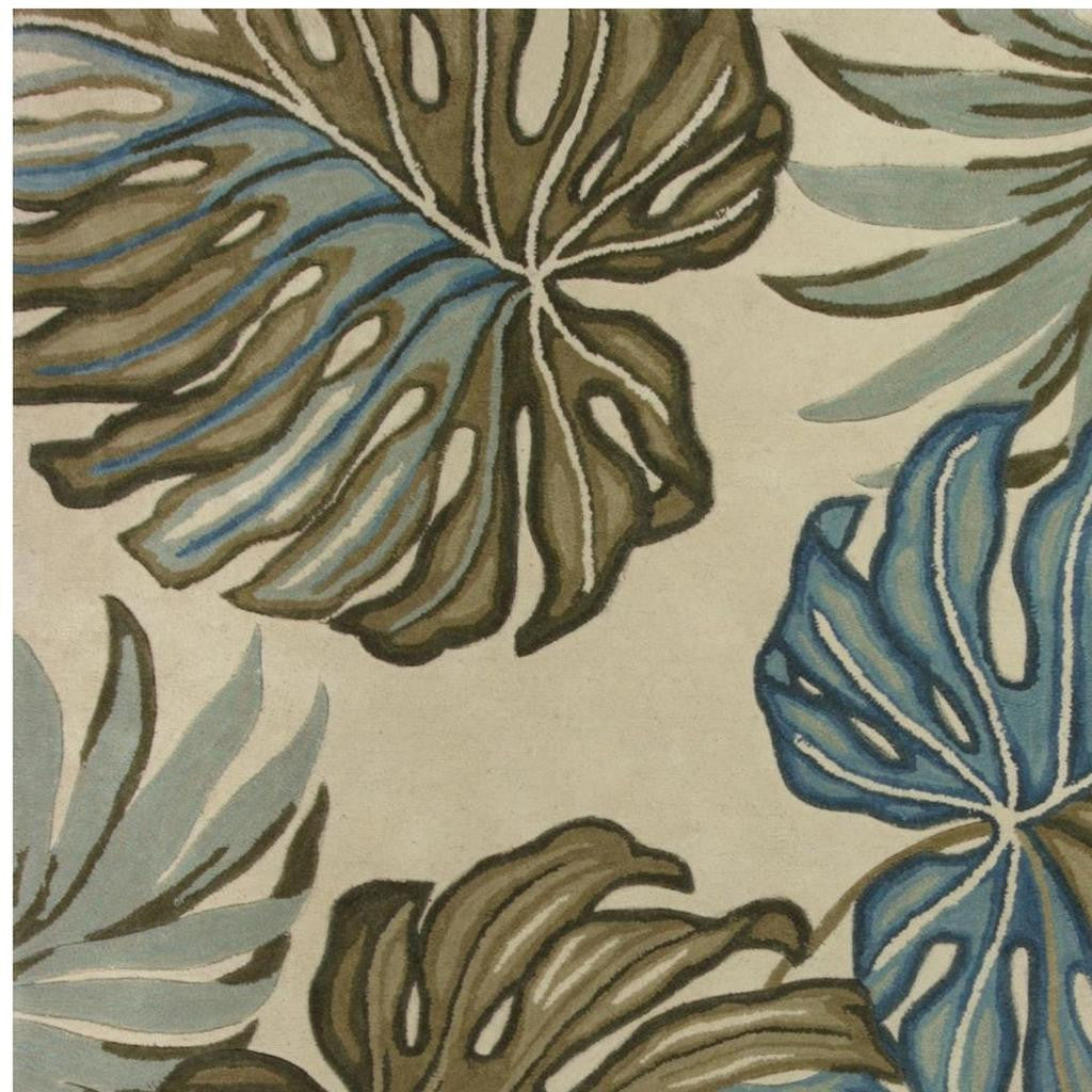 8' X 10' Brown Blue And Green Wool Tropical Botanical Hand Tufted Area Rug