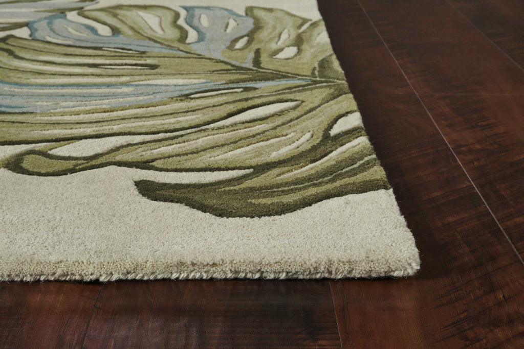 8' X 10' Brown Blue And Green Wool Tropical Botanical Hand Tufted Area Rug