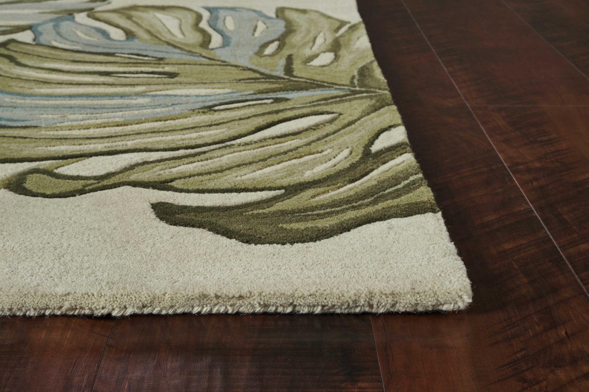 8' X 10' Brown Blue And Green Wool Tropical Botanical Hand Tufted Area Rug