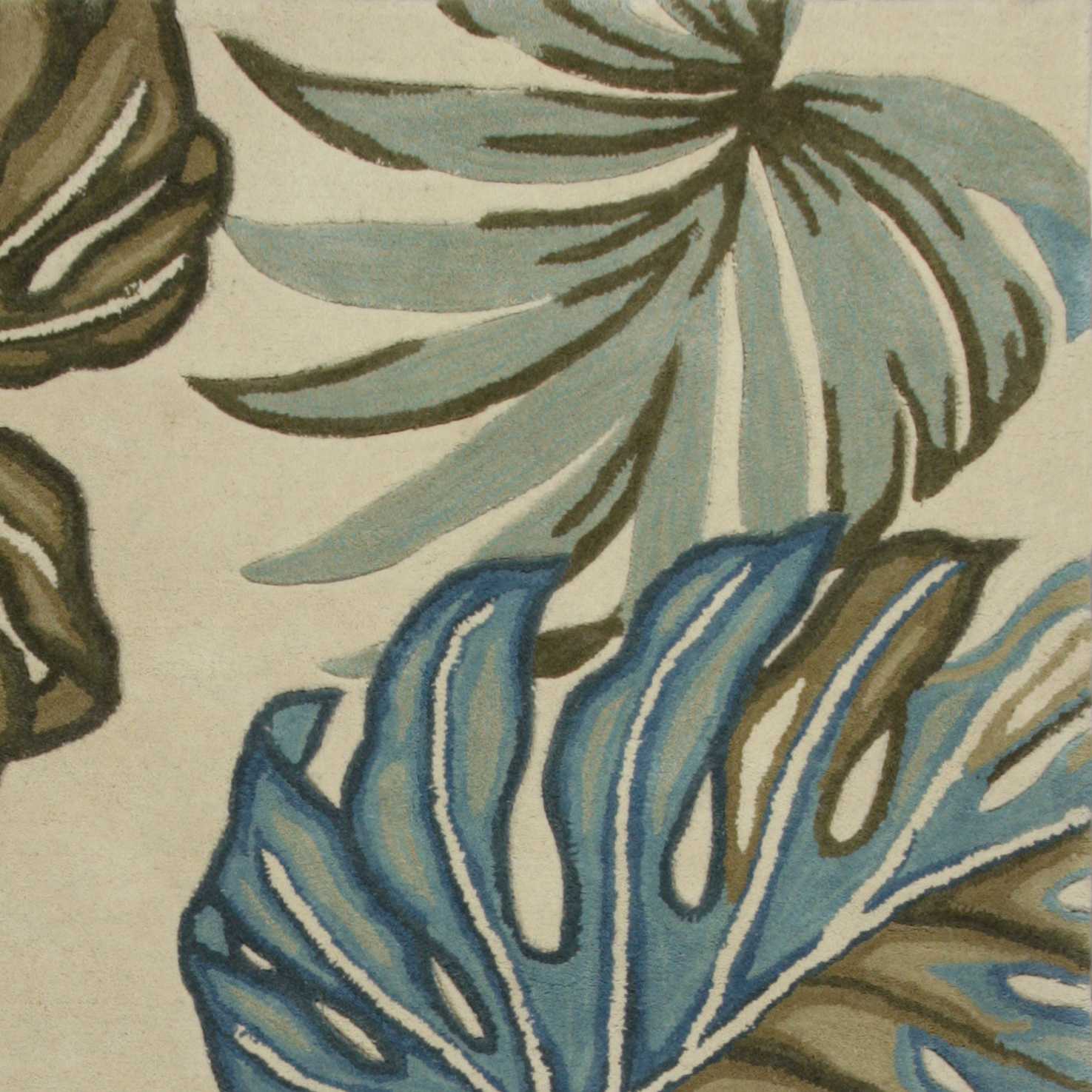 8' X 10' Brown Blue And Green Wool Tropical Botanical Hand Tufted Area Rug