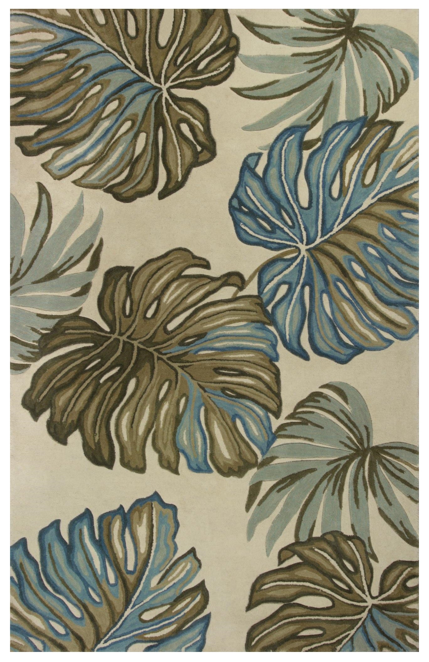 8' X 10' Brown Blue And Green Wool Tropical Botanical Hand Tufted Area Rug