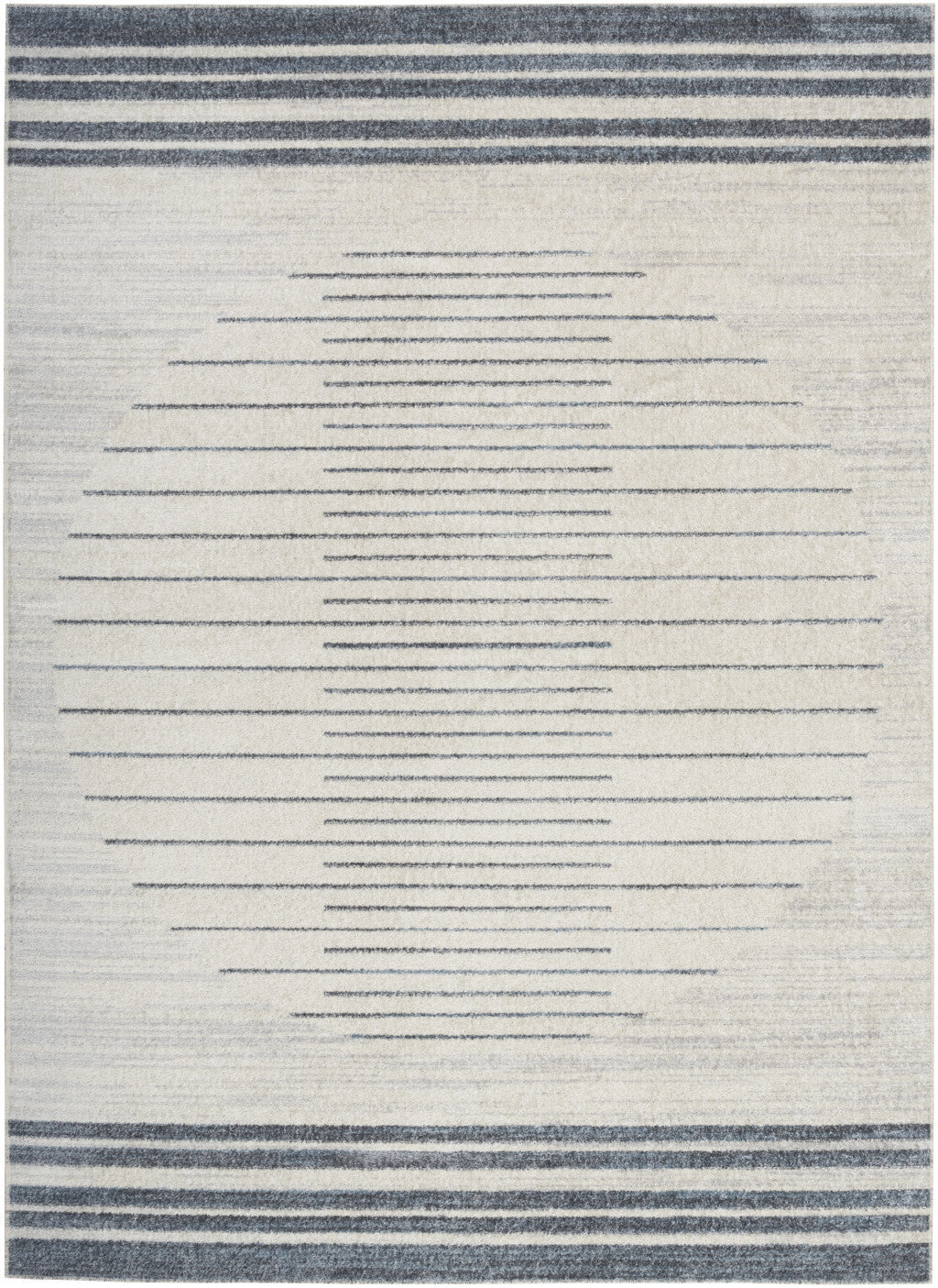 4' X 6' Ivory And Blue Geometric Washable Area Rug