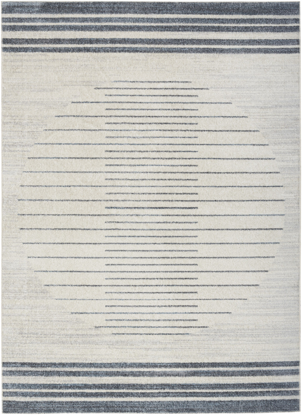 4' X 6' Ivory And Blue Geometric Washable Area Rug