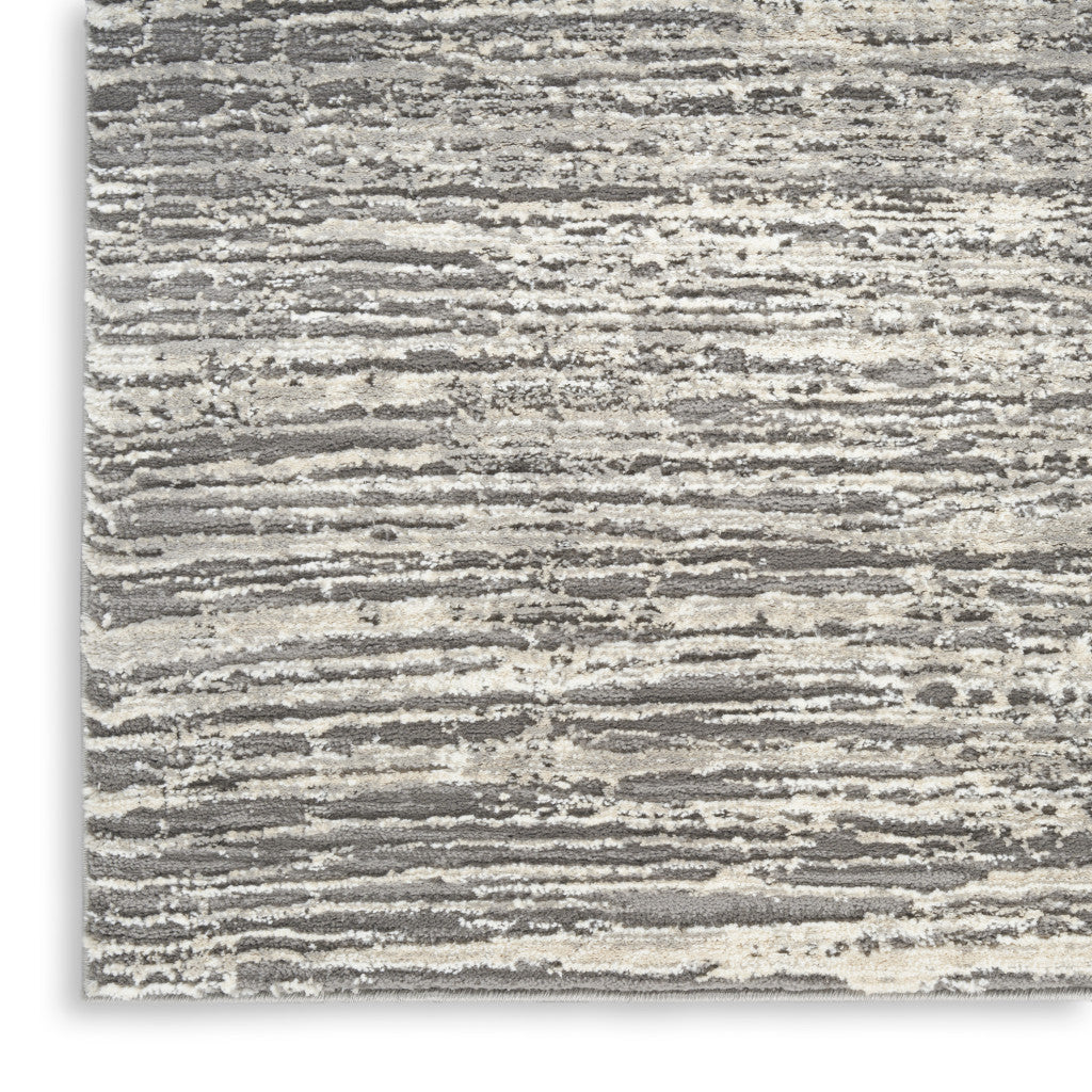 8' Ivory and Gray Abstract Runner Rug