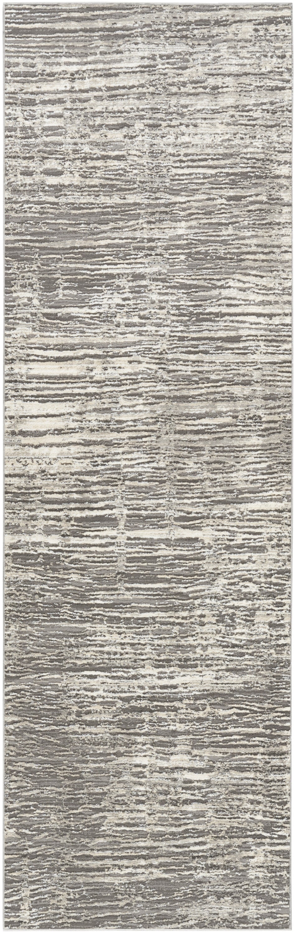 8' Ivory and Gray Abstract Runner Rug