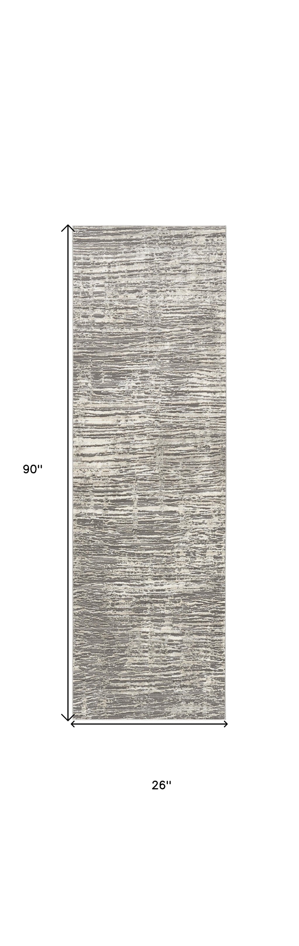 8' Ivory and Gray Abstract Runner Rug