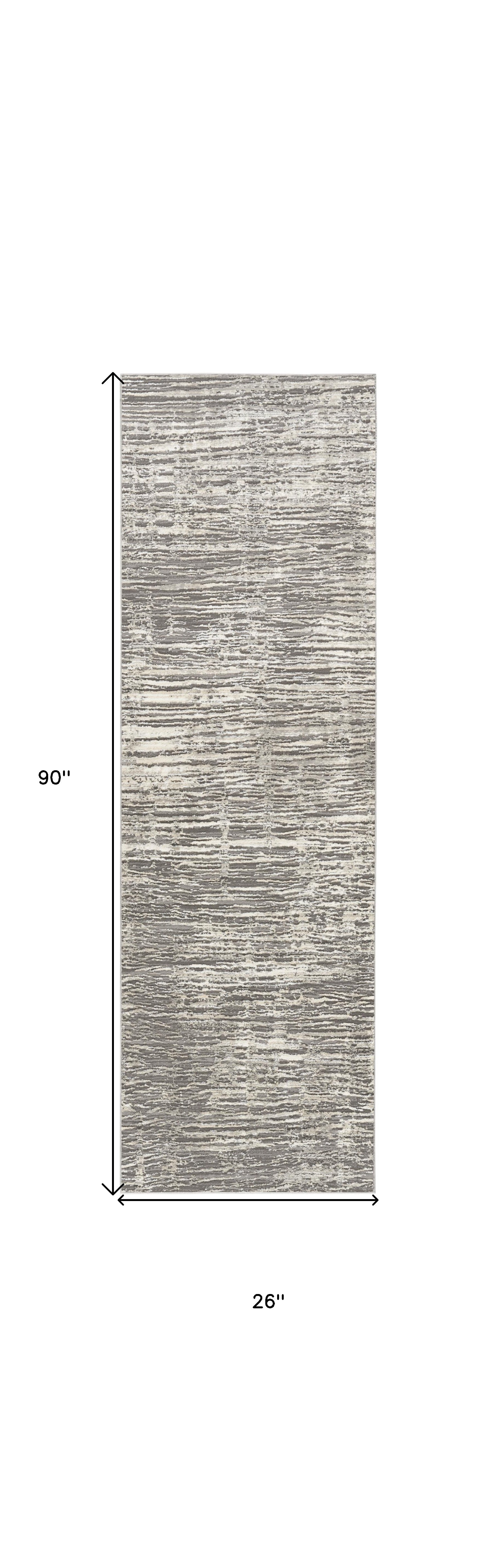8' Ivory and Gray Abstract Runner Rug