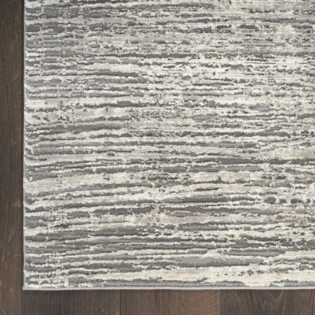8' Ivory and Gray Abstract Runner Rug