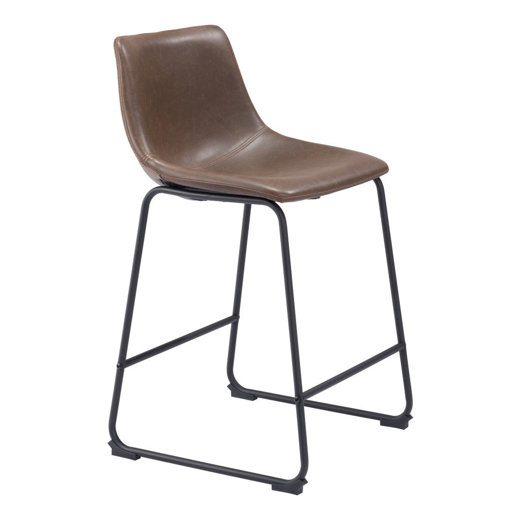 Set of Two 24" Espresso and Black Faux Leather and Steel Counter Height Bar Chairs