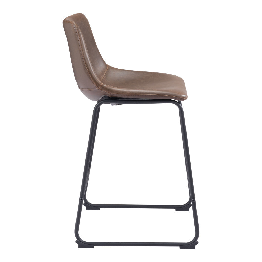 Set of Two 24" Espresso and Black Faux Leather and Steel Counter Height Bar Chairs