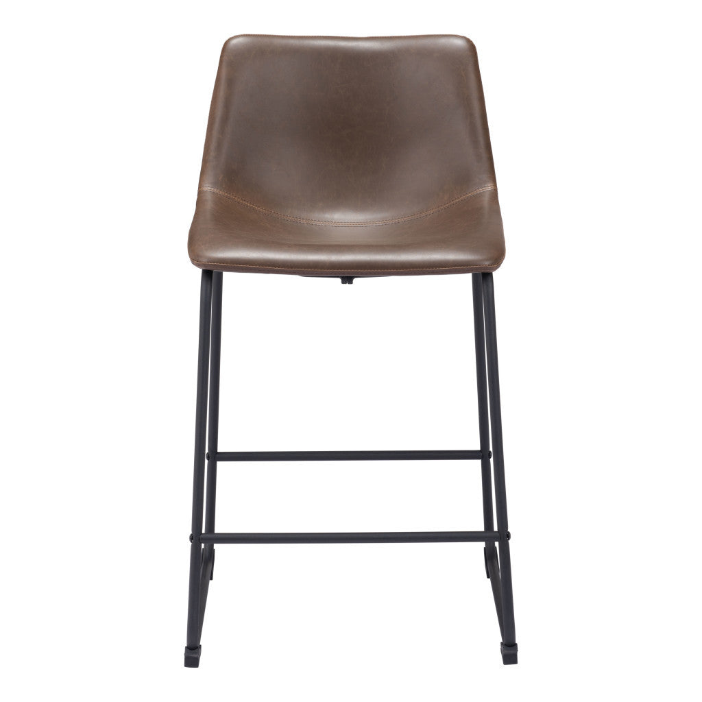 Set of Two 24" Espresso and Black Faux Leather and Steel Counter Height Bar Chairs