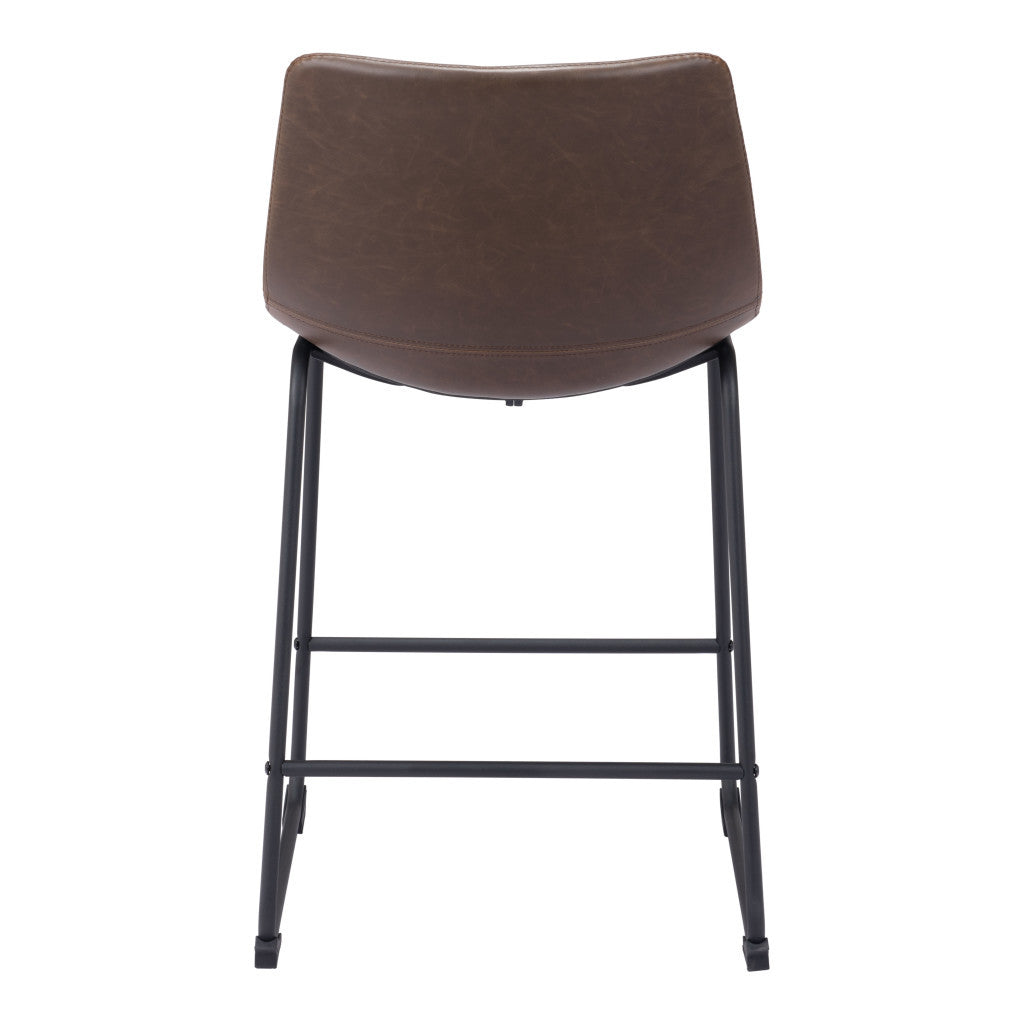 Set of Two 24" Espresso and Black Faux Leather and Steel Counter Height Bar Chairs