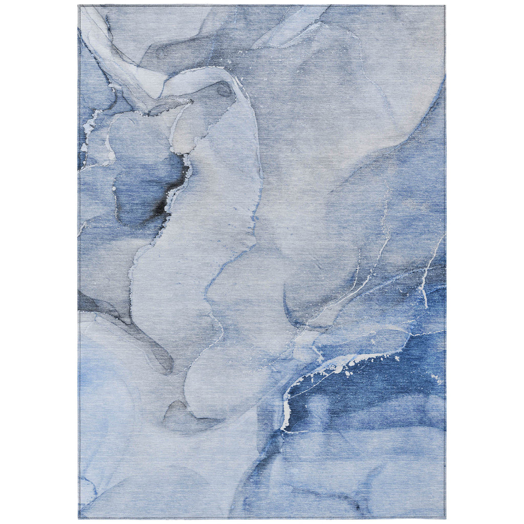9' X 12' Blue and Gray Abstract Washable Non Skid Indoor Outdoor Area Rug