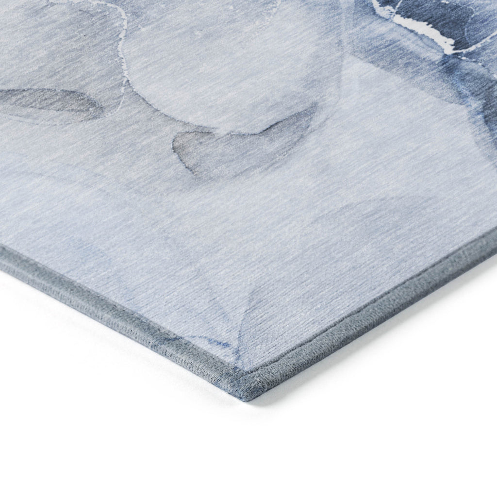 9' X 12' Blue and Gray Abstract Washable Non Skid Indoor Outdoor Area Rug