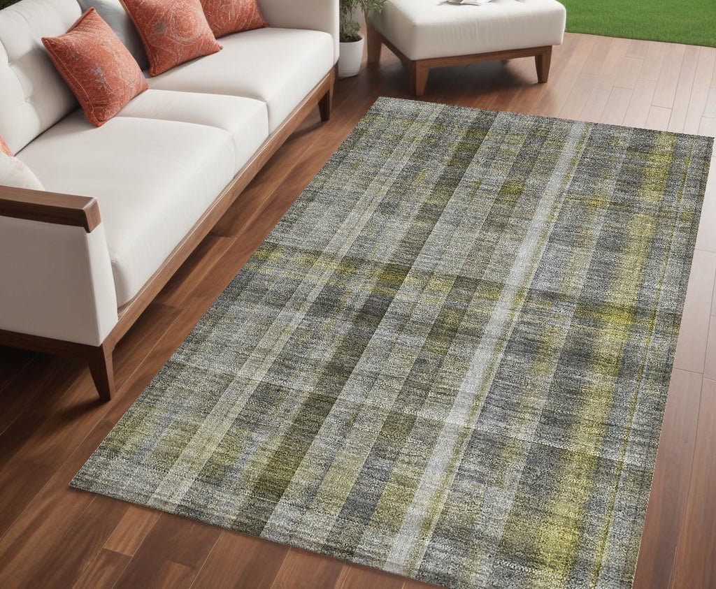 5' X 8' Gray Plaid Washable Non Skid Indoor Outdoor Area Rug