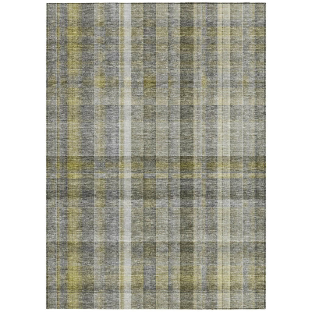 5' X 8' Gray Plaid Washable Non Skid Indoor Outdoor Area Rug