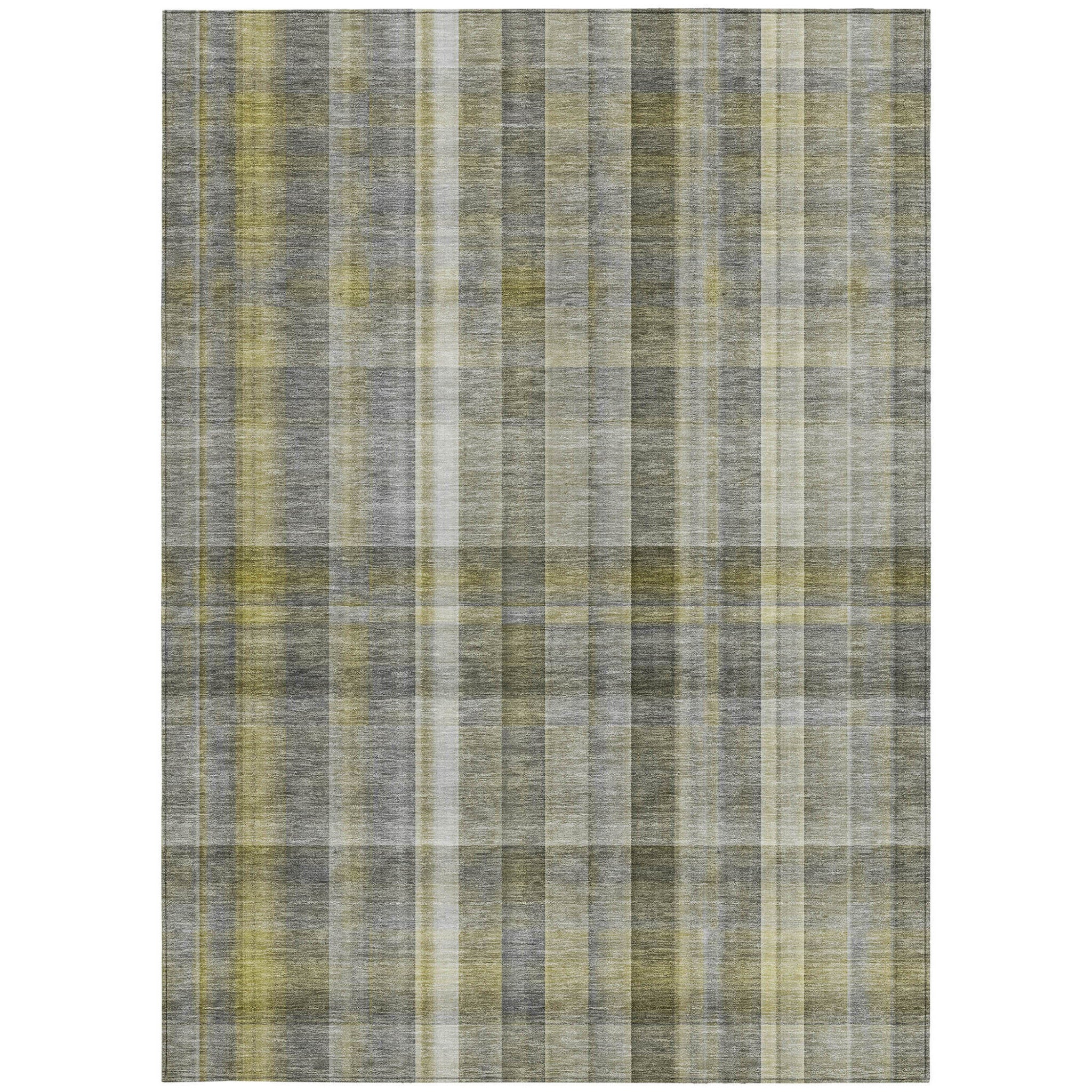 5' X 8' Gray Plaid Washable Non Skid Indoor Outdoor Area Rug