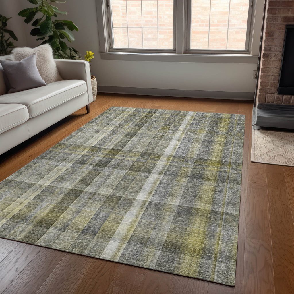 5' X 8' Gray Plaid Washable Non Skid Indoor Outdoor Area Rug