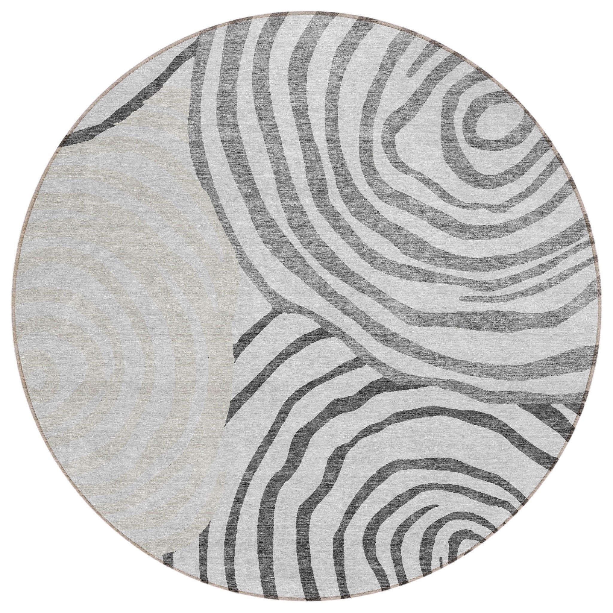 8' Gray Charcoal And Silver Round Abstract Washable Indoor Outdoor Area Rug