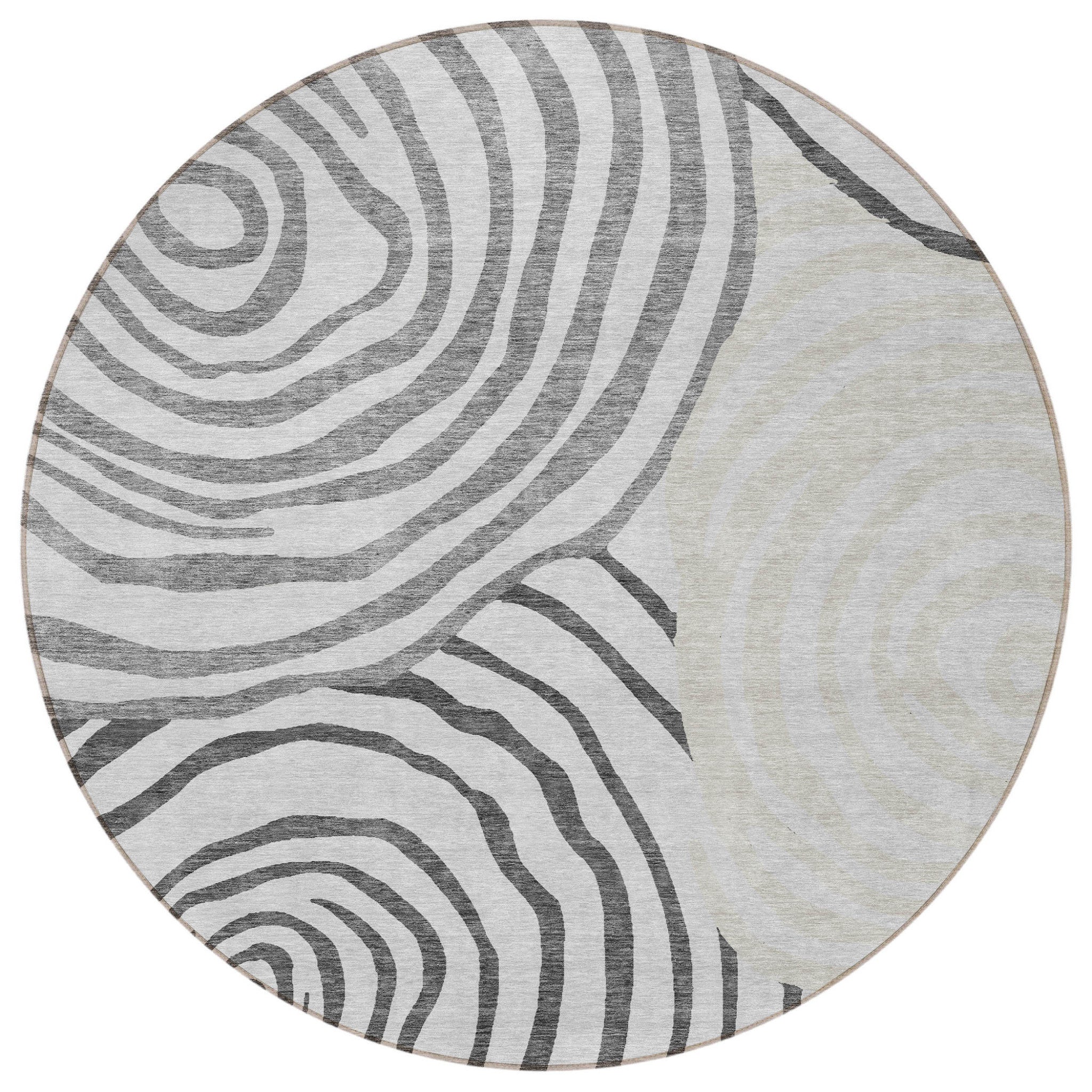 8' Gray Charcoal And Silver Round Abstract Washable Indoor Outdoor Area Rug