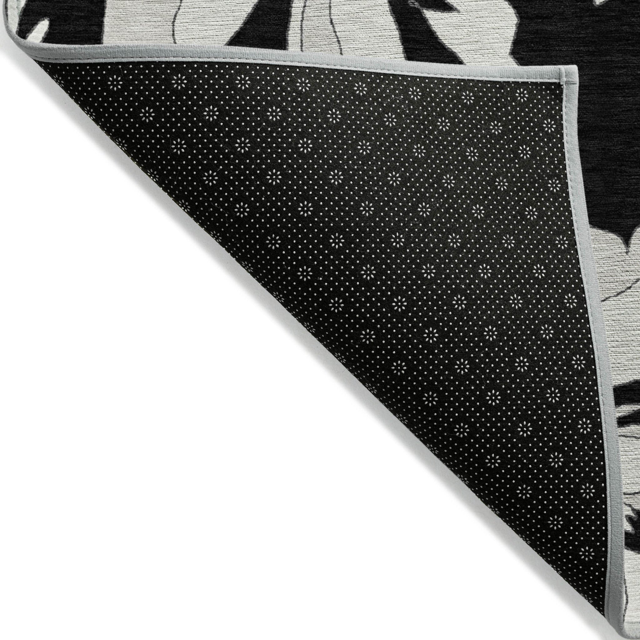 10' X 14' Black Gray And Silver Floral Washable Indoor Outdoor Area Rug