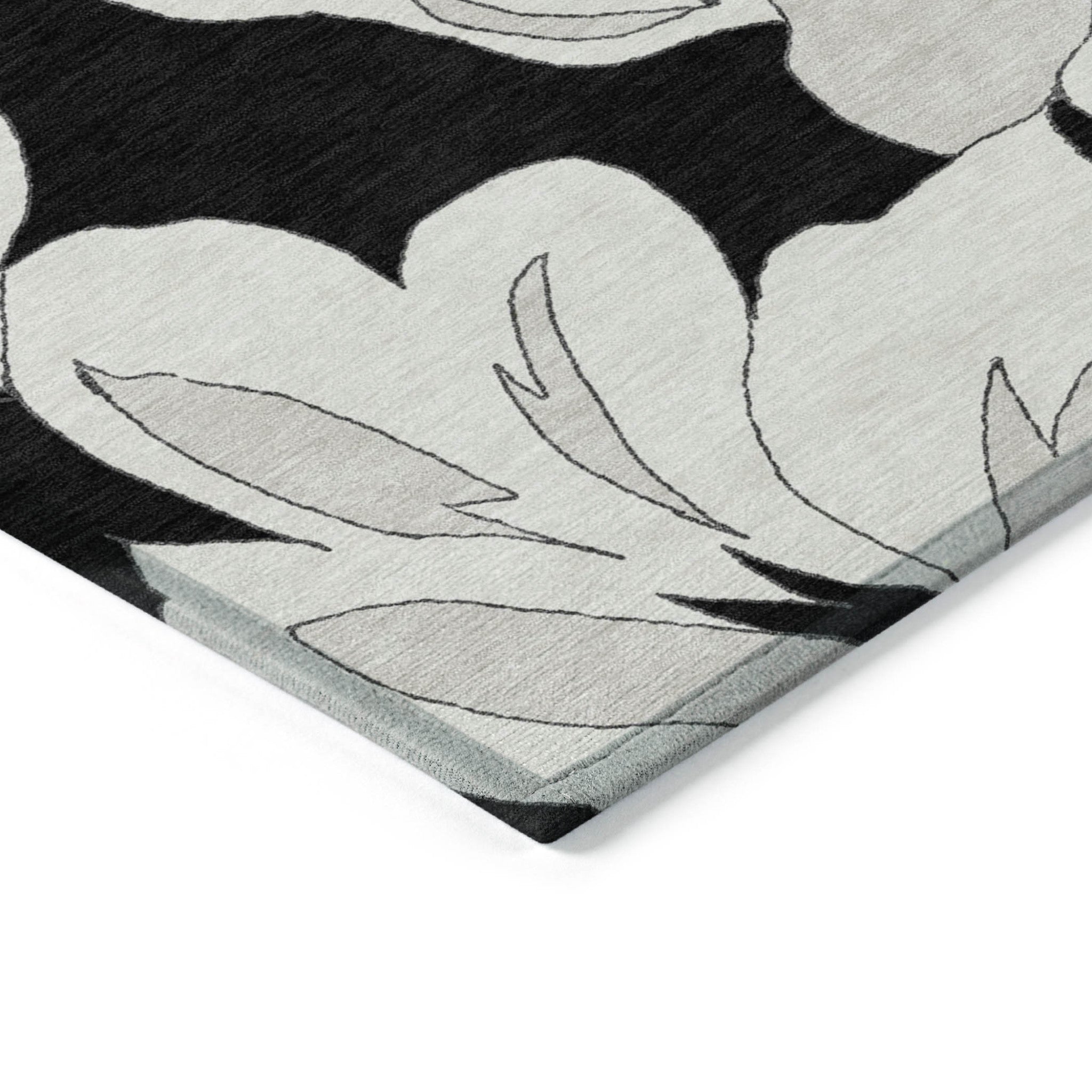 10' X 14' Black Gray And Silver Floral Washable Indoor Outdoor Area Rug