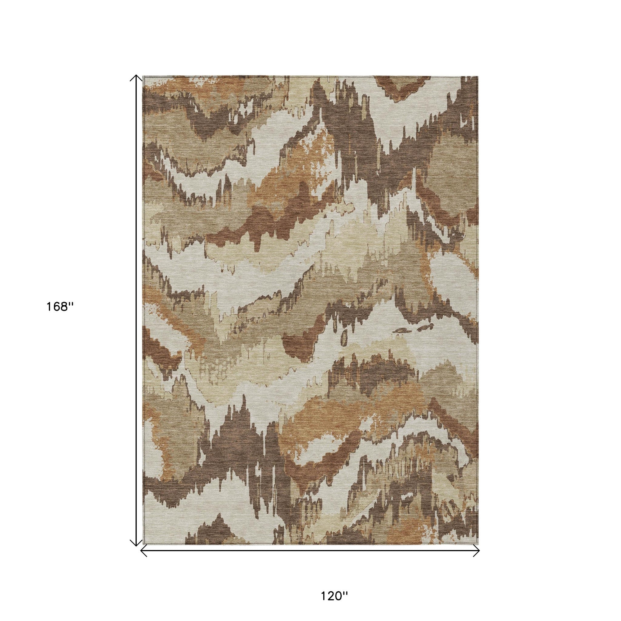 10' X 14' Brown And Beige Abstract Washable Indoor Outdoor Area Rug