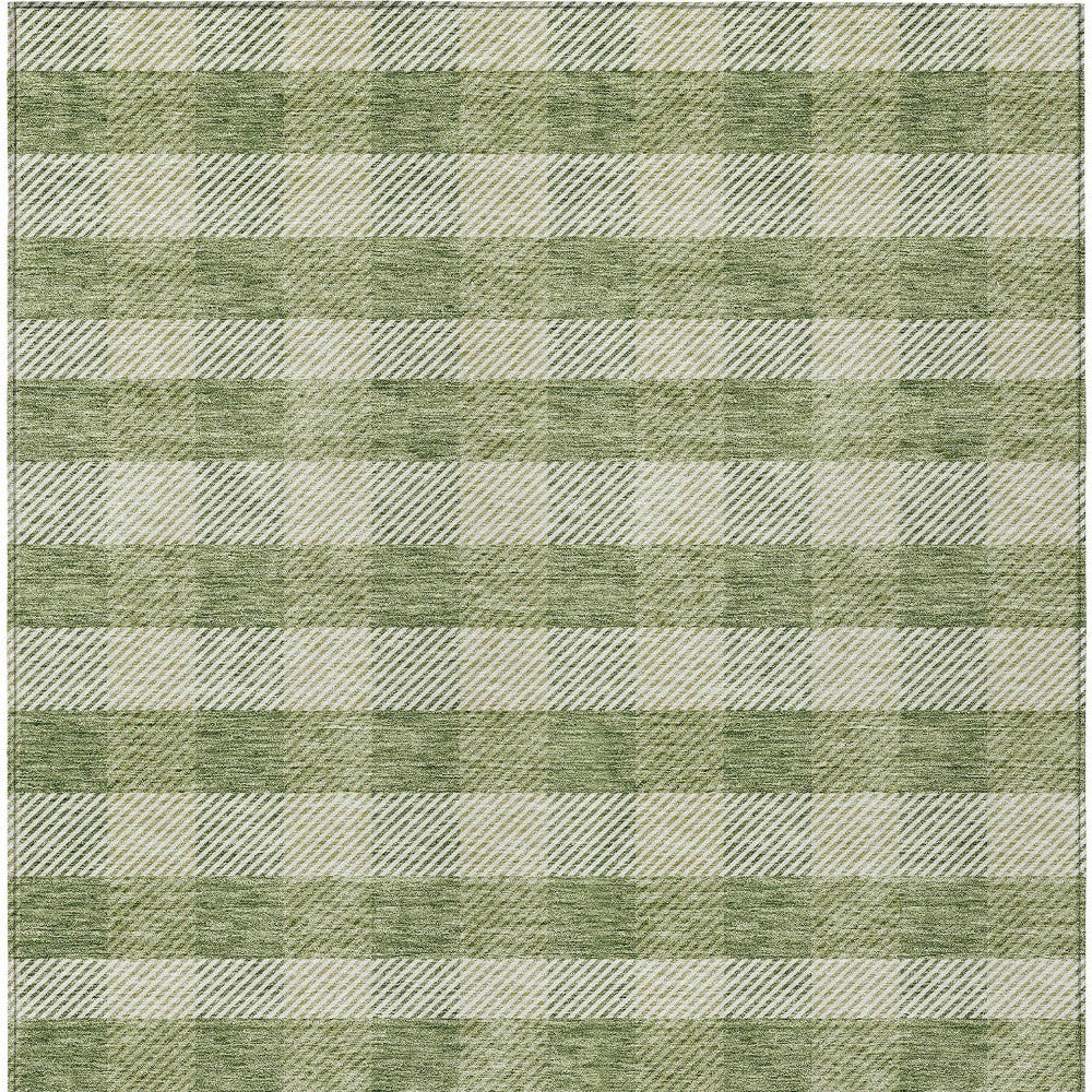 5' X 8' Green And Light Green Plaid Washable Indoor Outdoor Area Rug