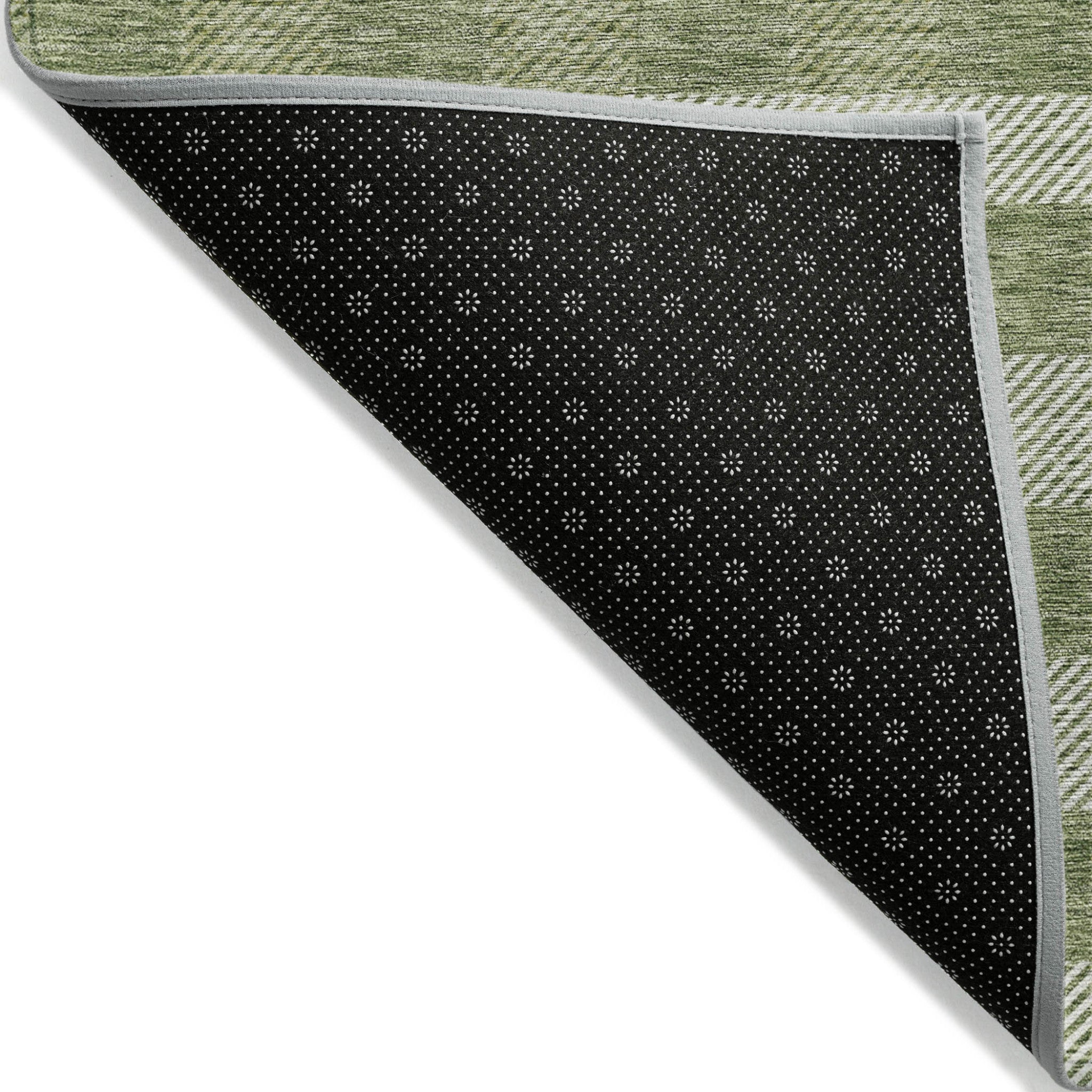 5' X 8' Green And Light Green Plaid Washable Indoor Outdoor Area Rug