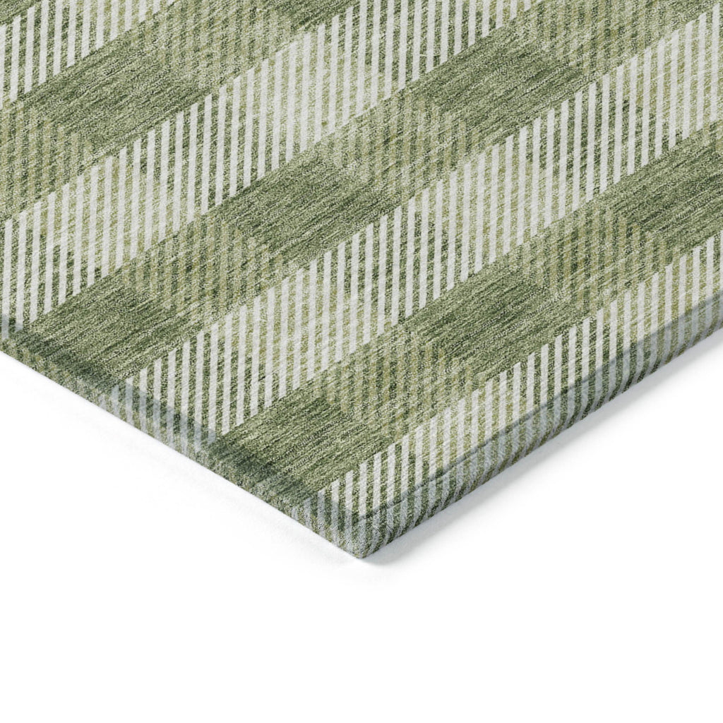5' X 8' Green And Light Green Plaid Washable Indoor Outdoor Area Rug
