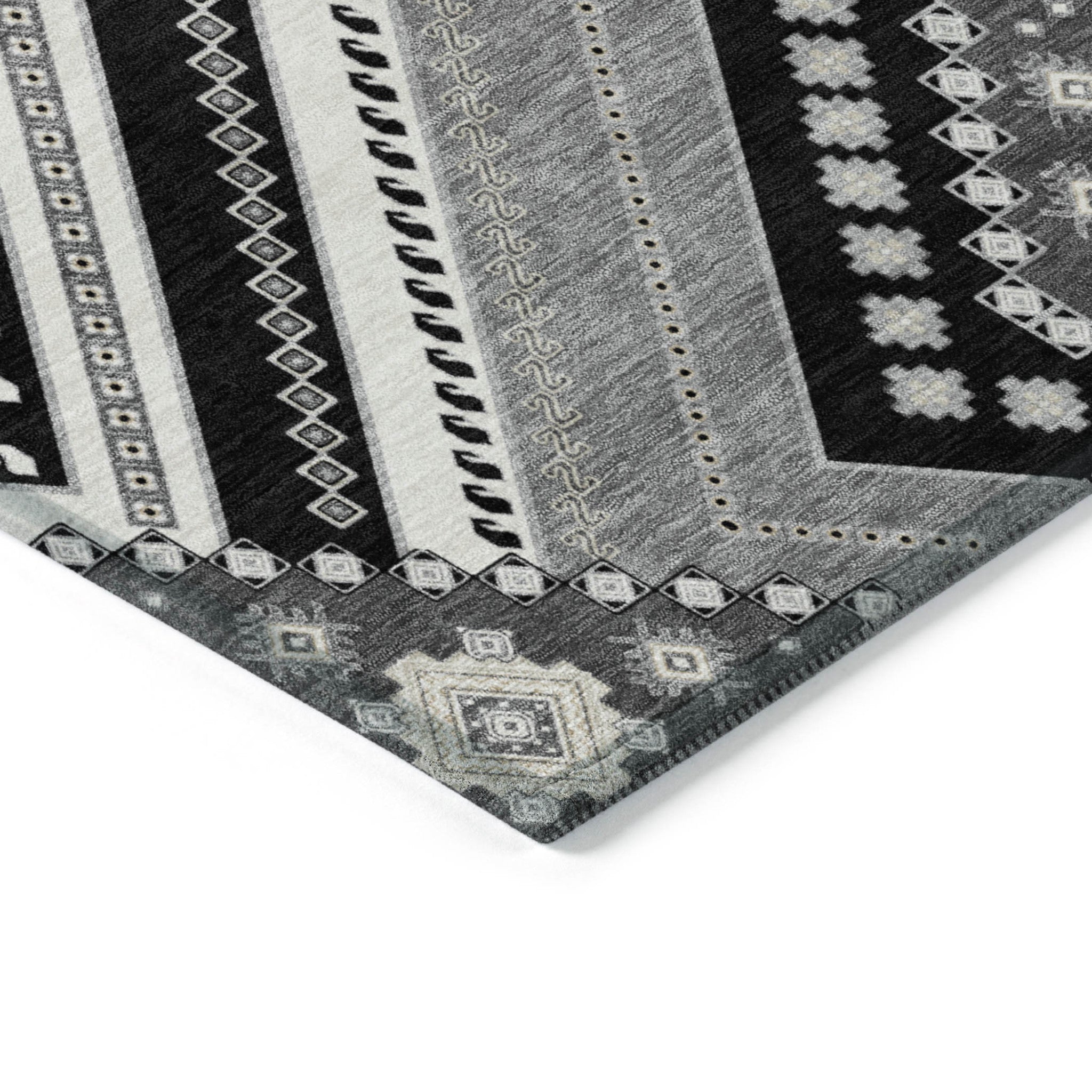 5' X 8' Black Gray And Ivory Tribal Washable Indoor Outdoor Area Rug