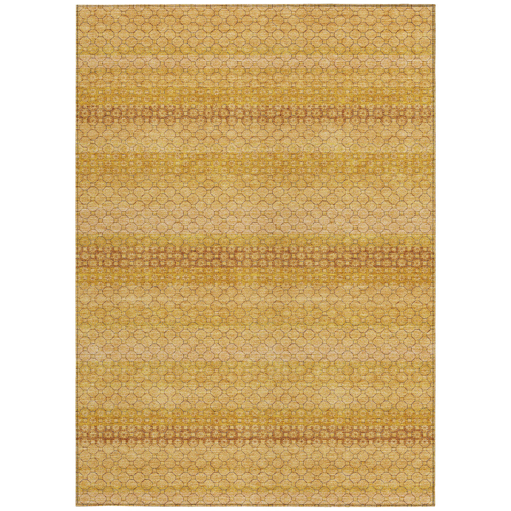 3' X 5' Wheat And Gold Striped Washable Indoor Outdoor Area Rug