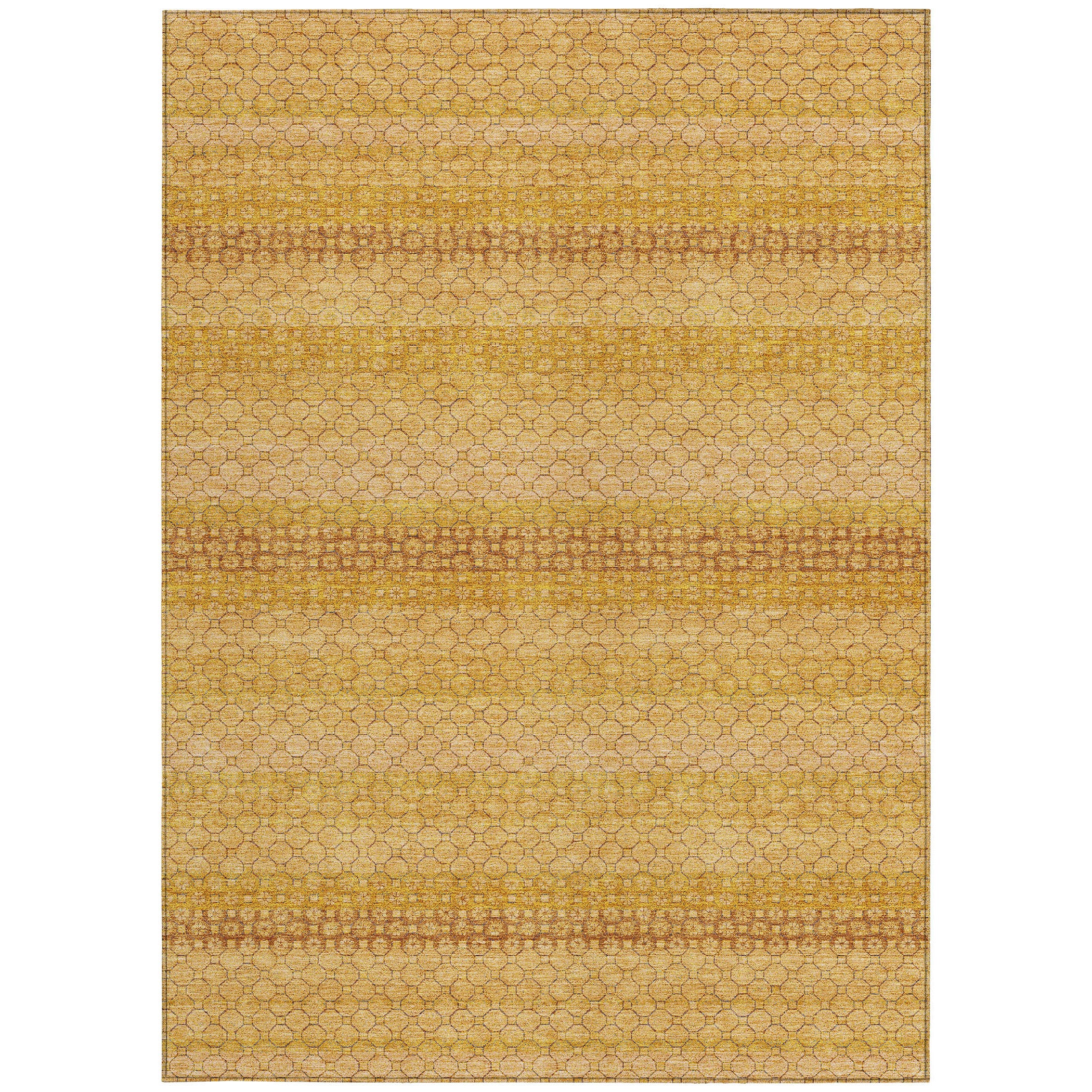 3' X 5' Wheat And Gold Striped Washable Indoor Outdoor Area Rug