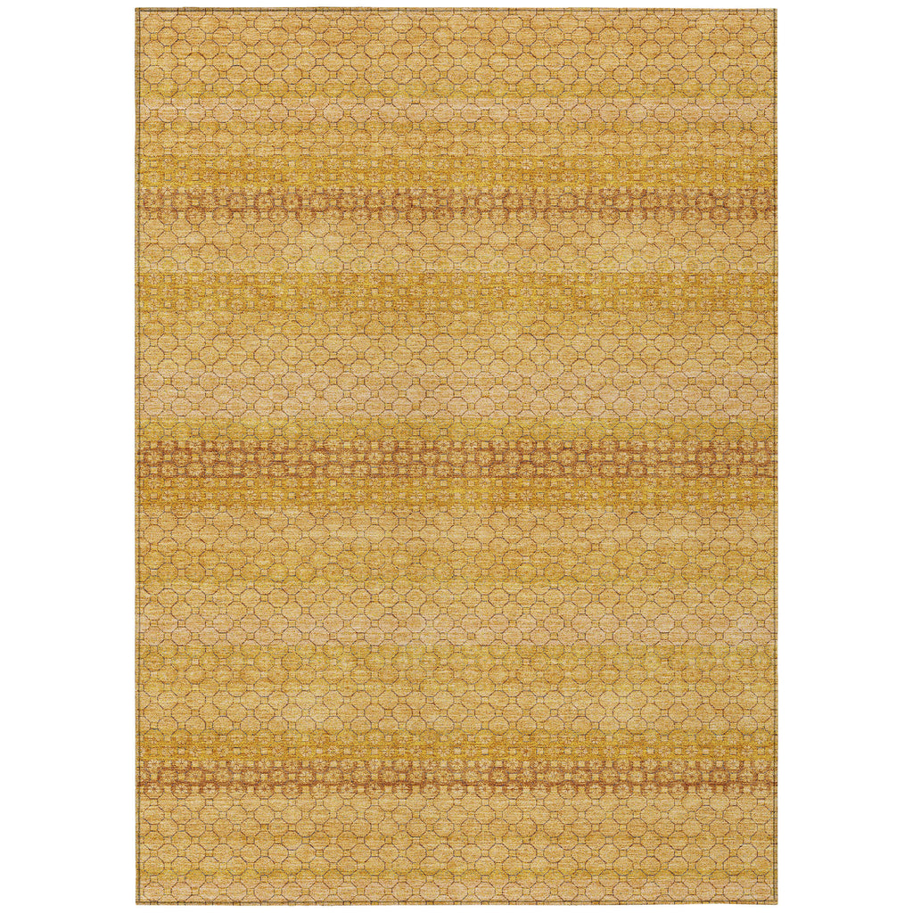3' X 5' Wheat And Gold Striped Washable Indoor Outdoor Area Rug