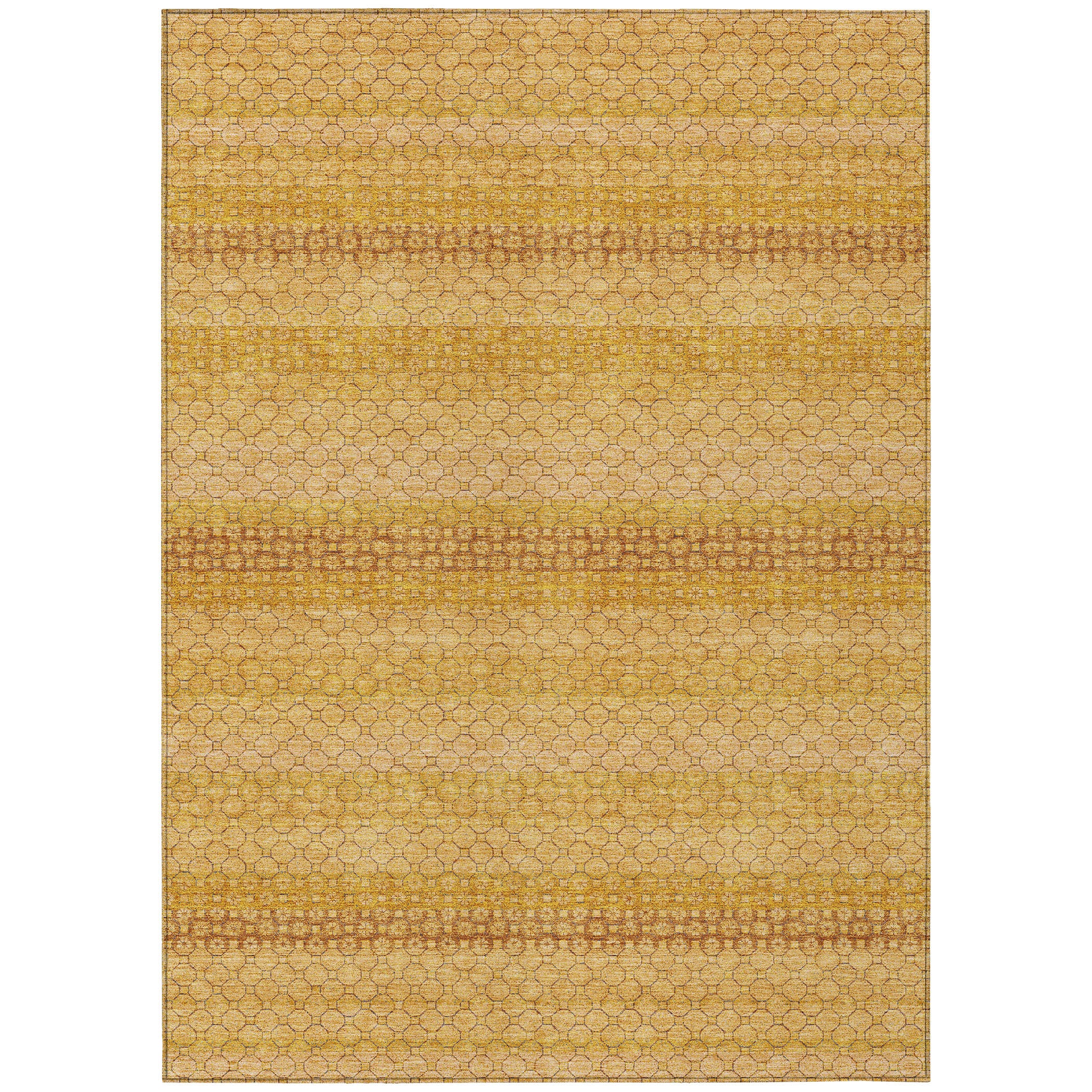 3' X 5' Wheat And Gold Striped Washable Indoor Outdoor Area Rug