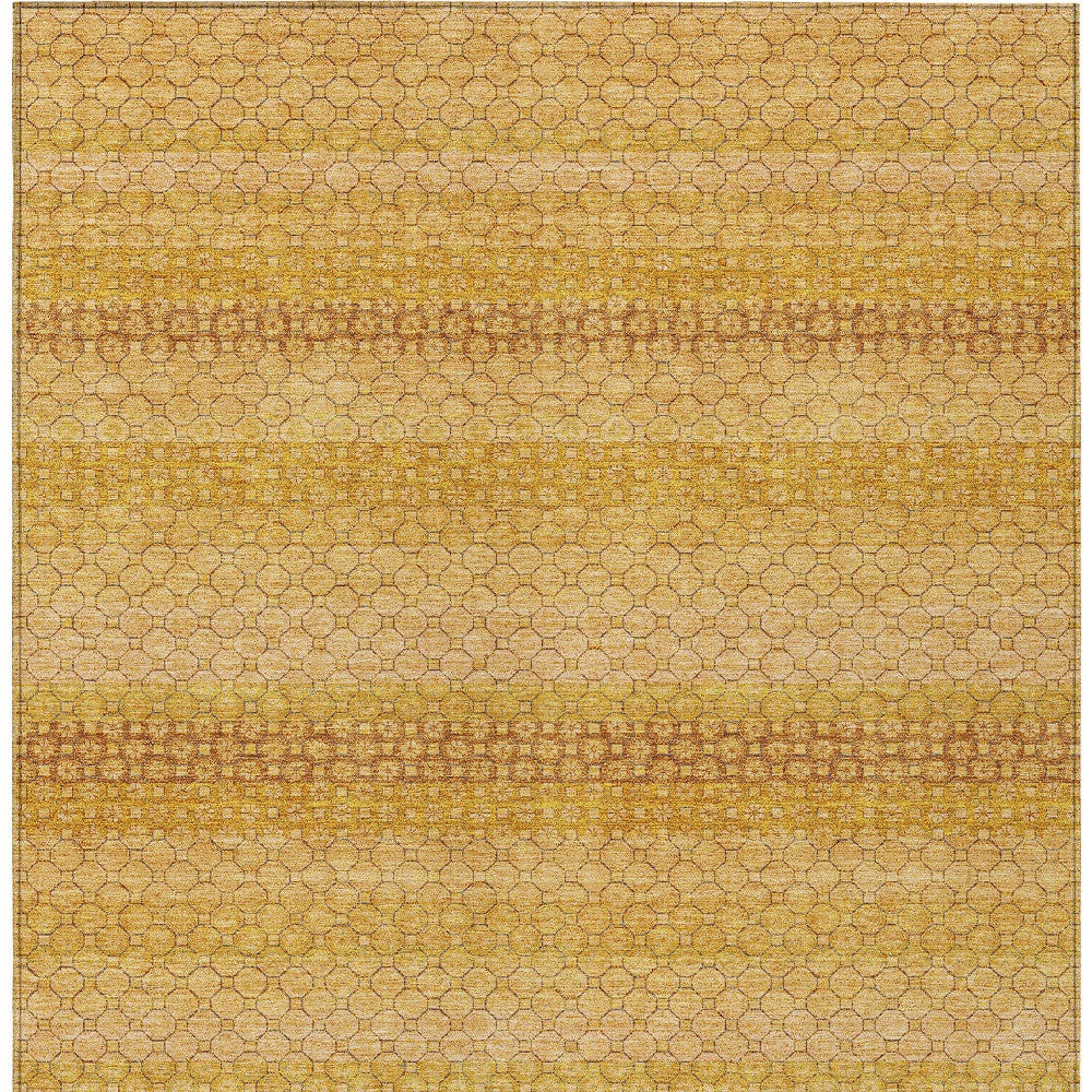3' X 5' Wheat And Gold Striped Washable Indoor Outdoor Area Rug