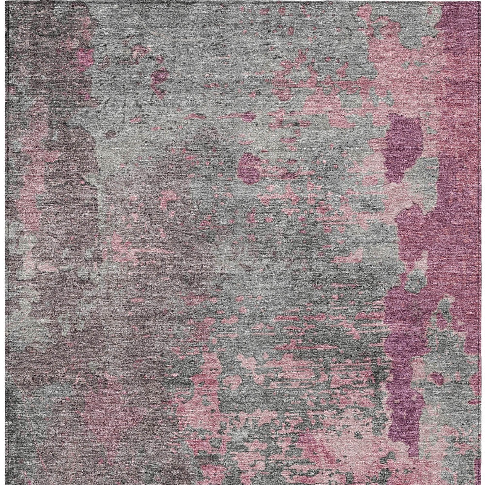 10' X 14' Blush Gray And Mauve Abstract Washable Indoor Outdoor Area Rug