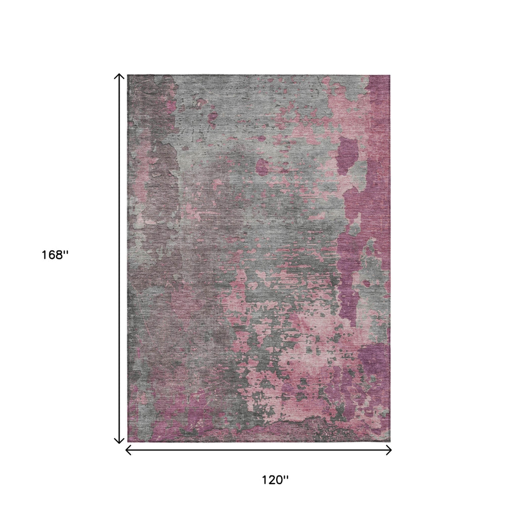 10' X 14' Blush Gray And Mauve Abstract Washable Indoor Outdoor Area Rug