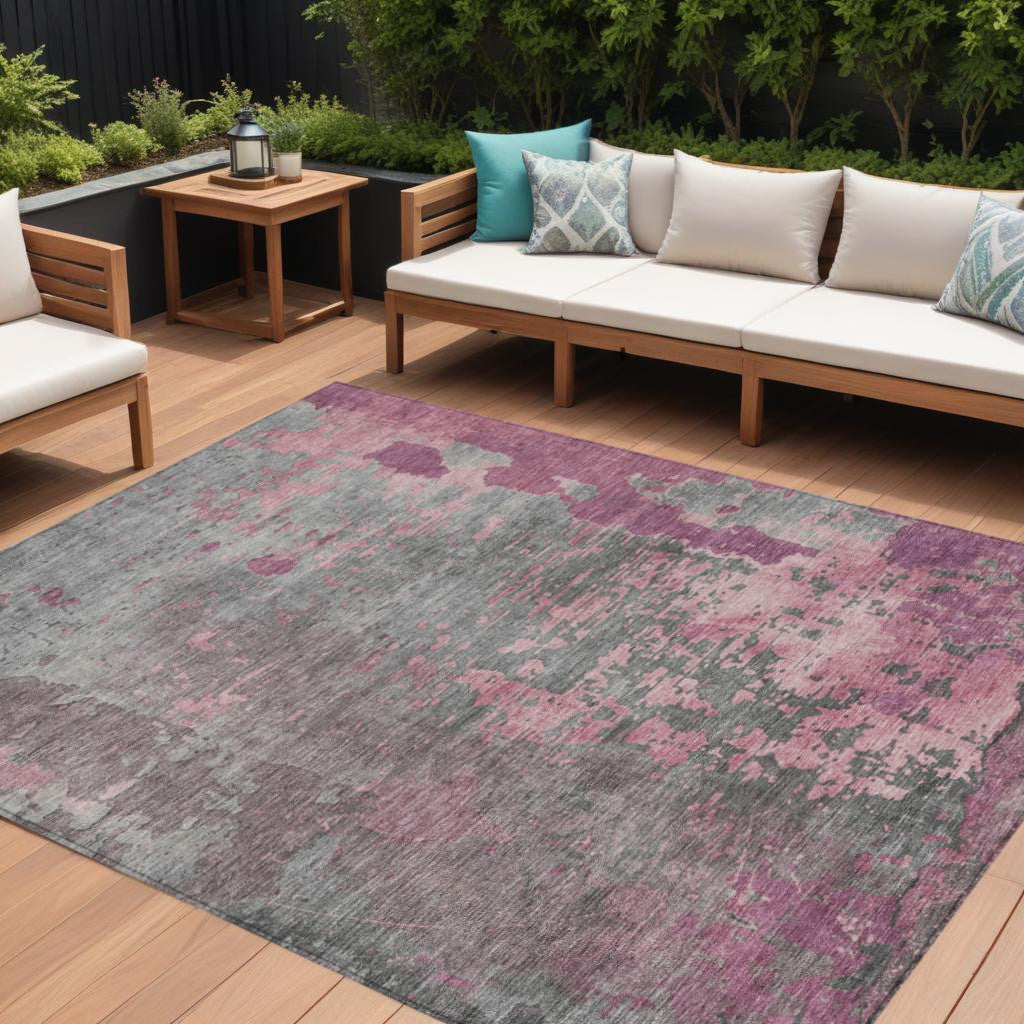 10' X 14' Blush Gray And Mauve Abstract Washable Indoor Outdoor Area Rug