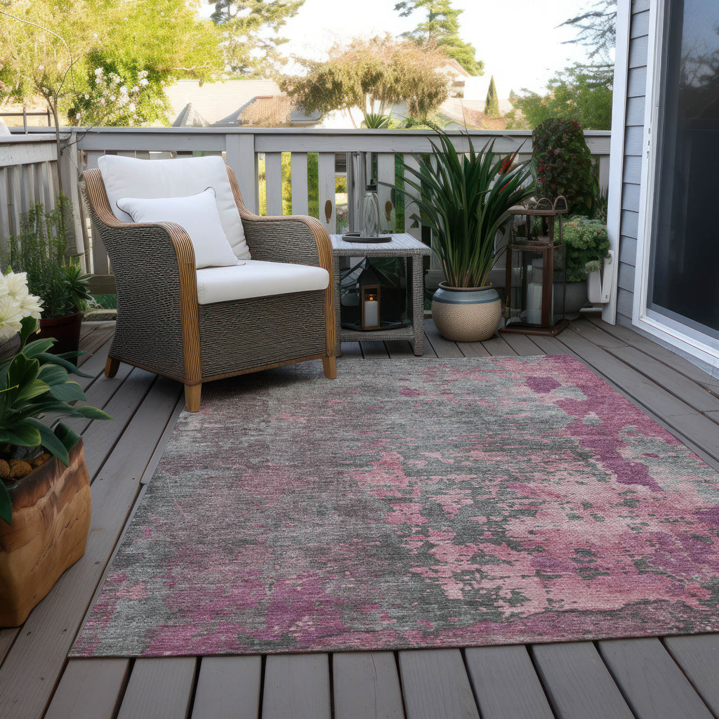 10' X 14' Blush Gray And Mauve Abstract Washable Indoor Outdoor Area Rug