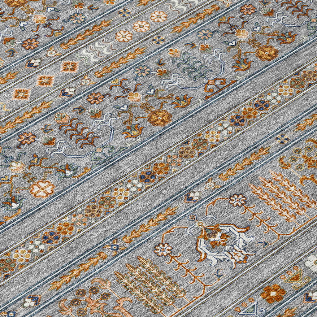 10' X 14' Gray Blue And Copper Tribal Washable Indoor Outdoor Area Rug