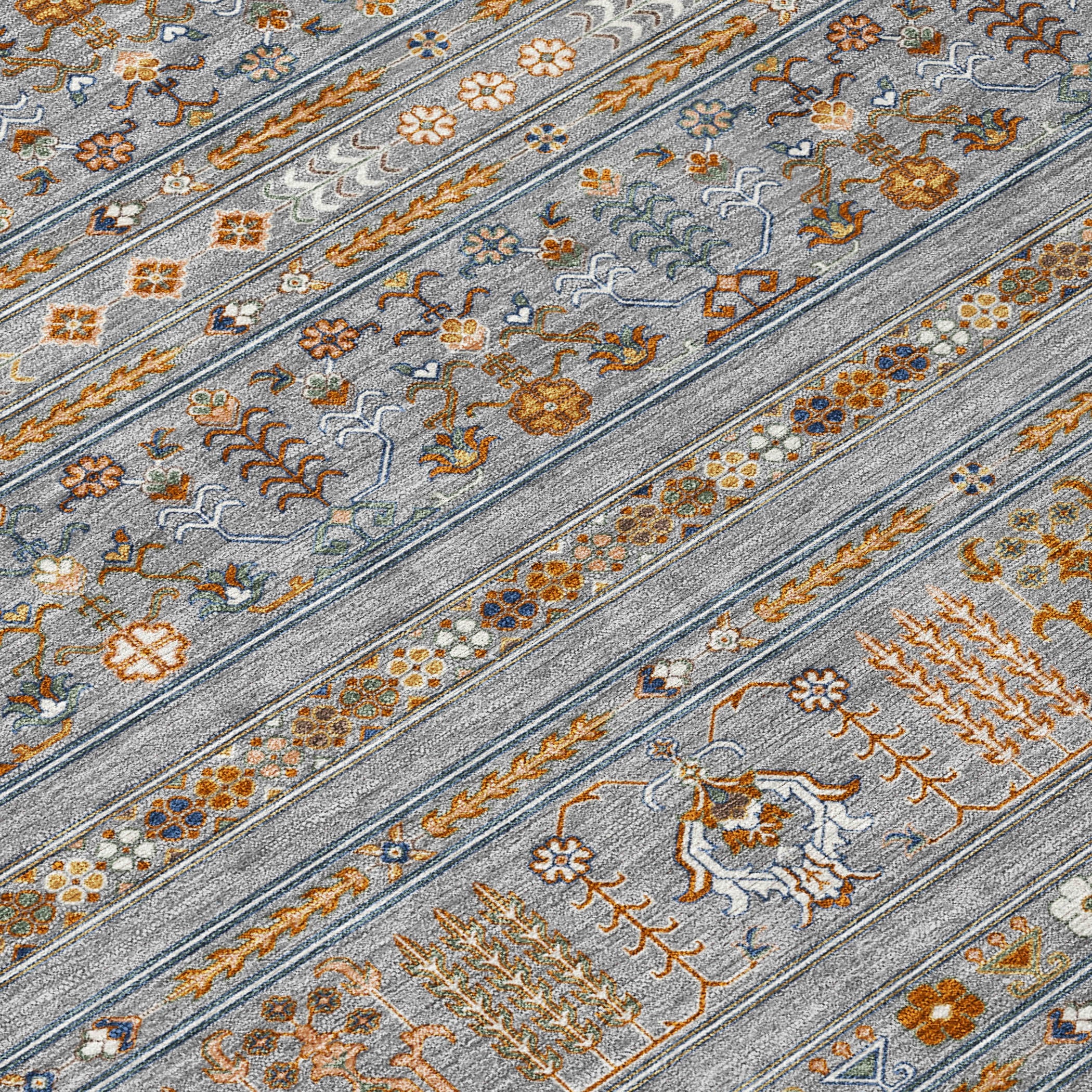 10' X 14' Gray Blue And Copper Tribal Washable Indoor Outdoor Area Rug