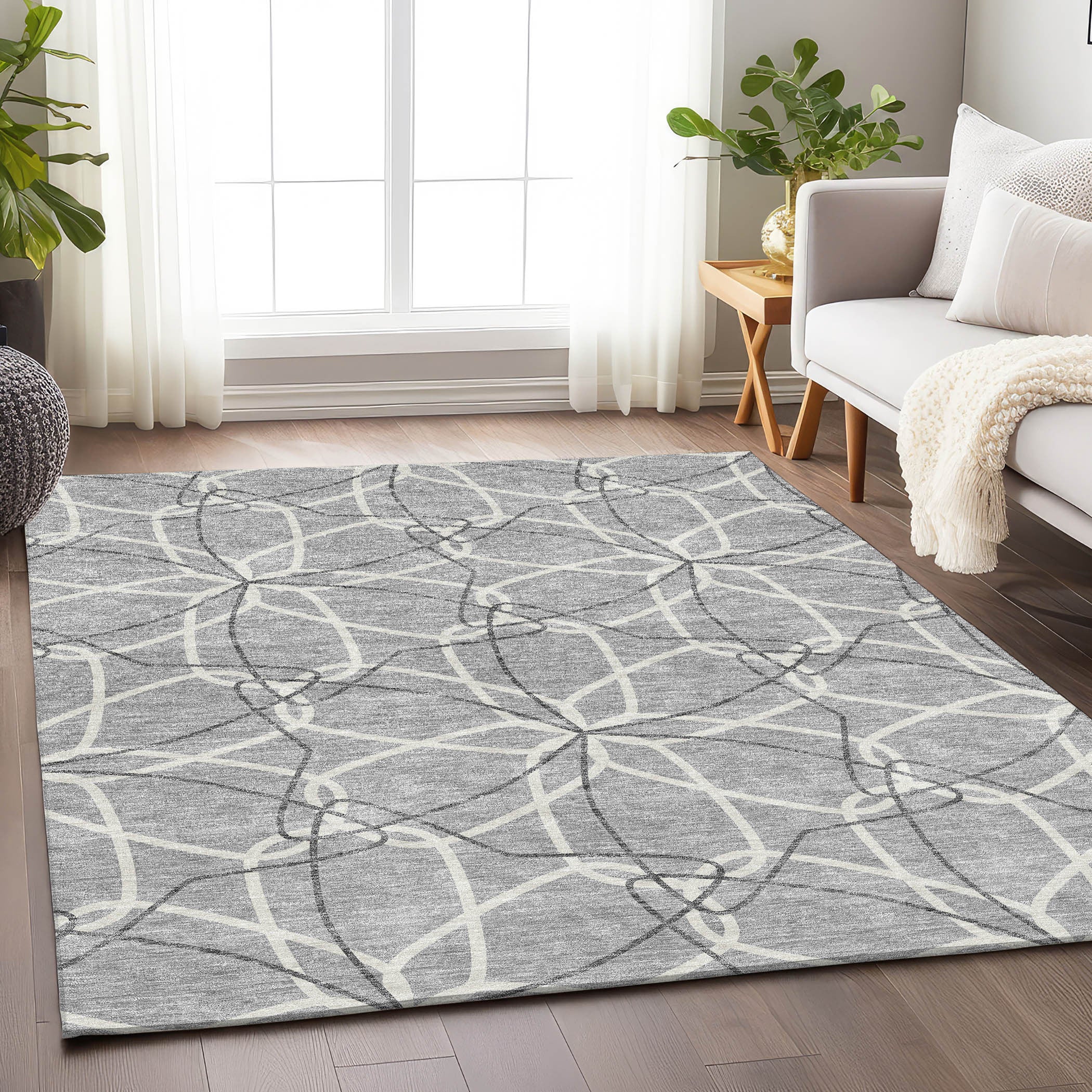 3' X 5' Gray And Ivory Geometric Washable Area Rug With UV Protection
