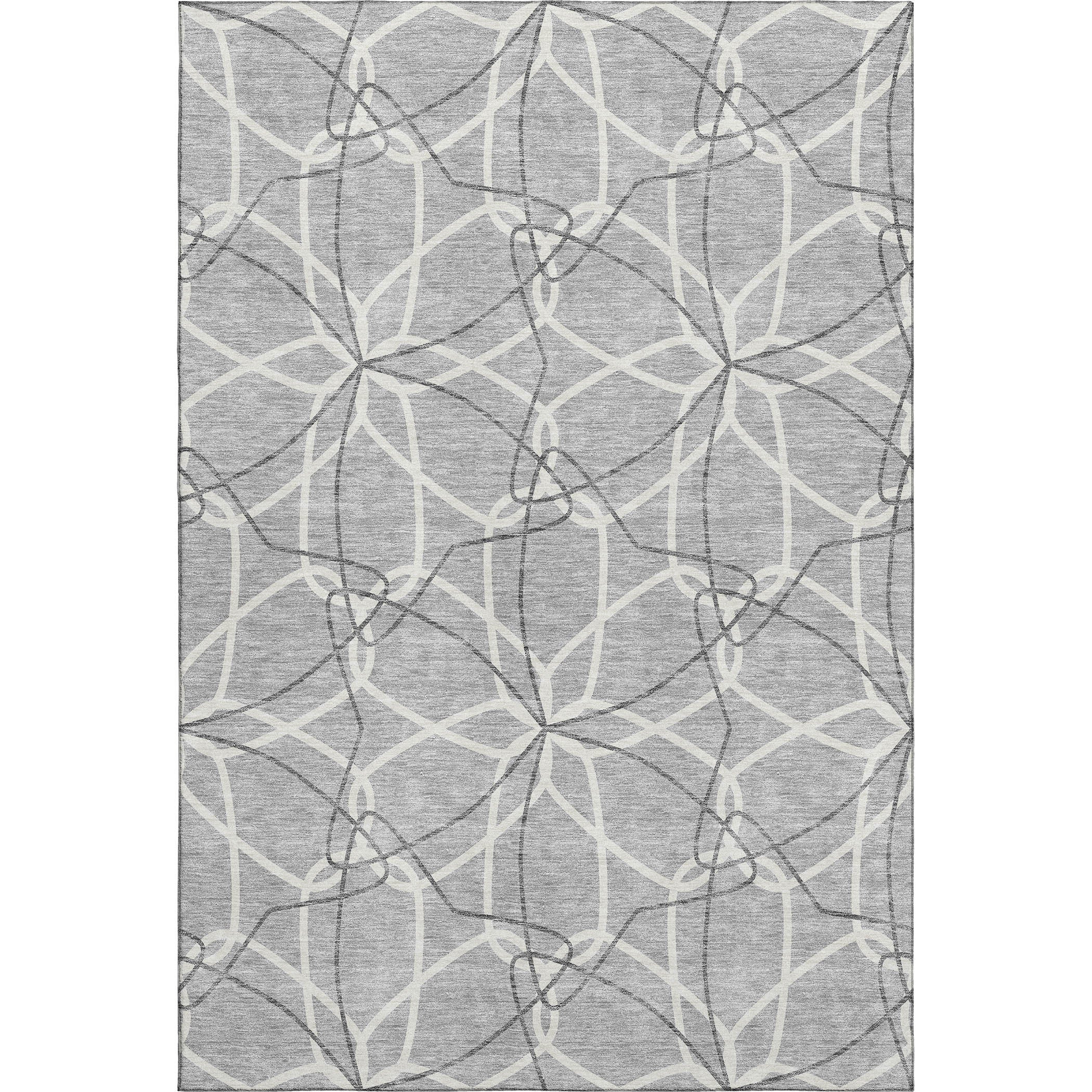 3' X 5' Gray And Ivory Geometric Washable Area Rug With UV Protection