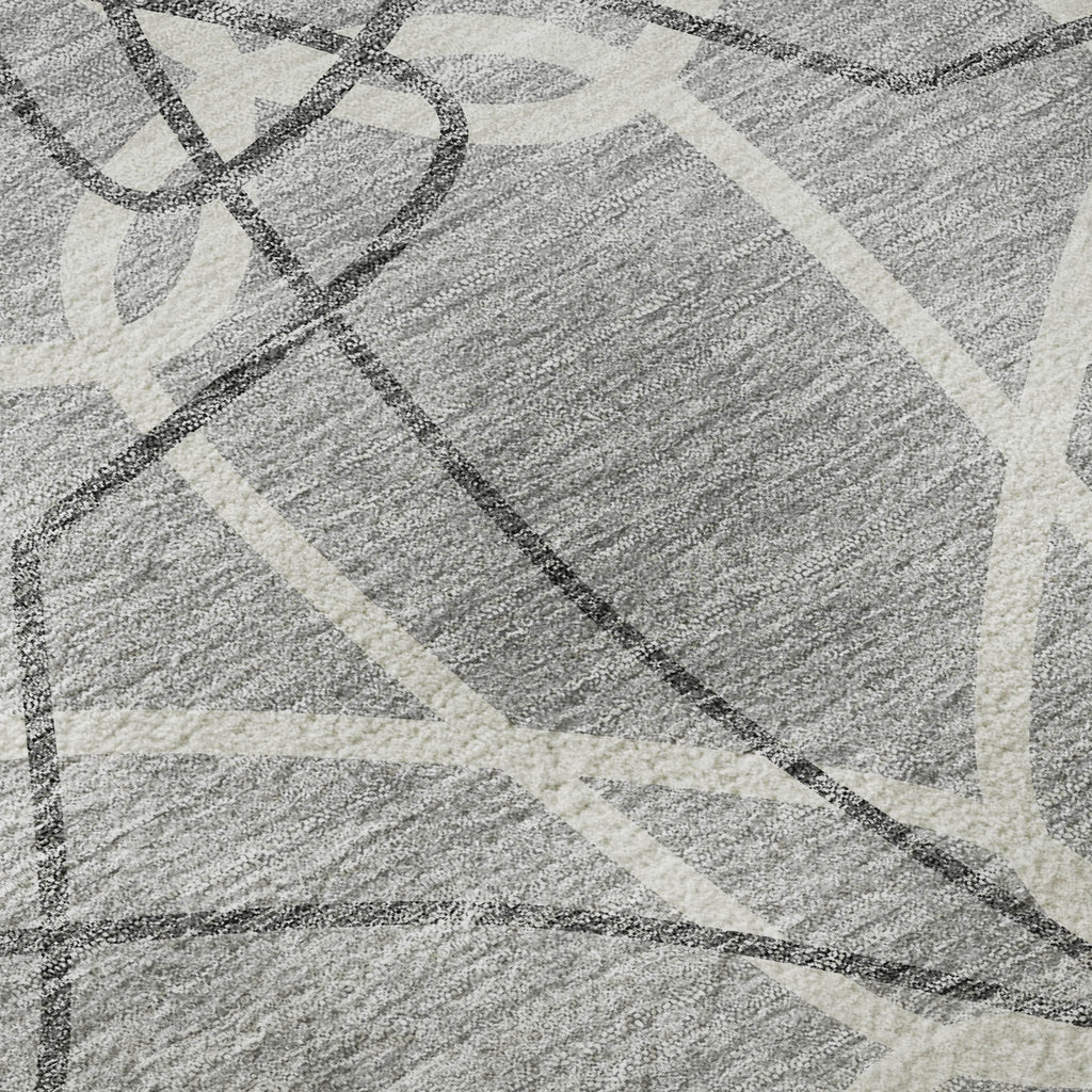 3' X 5' Gray And Ivory Geometric Washable Area Rug With UV Protection