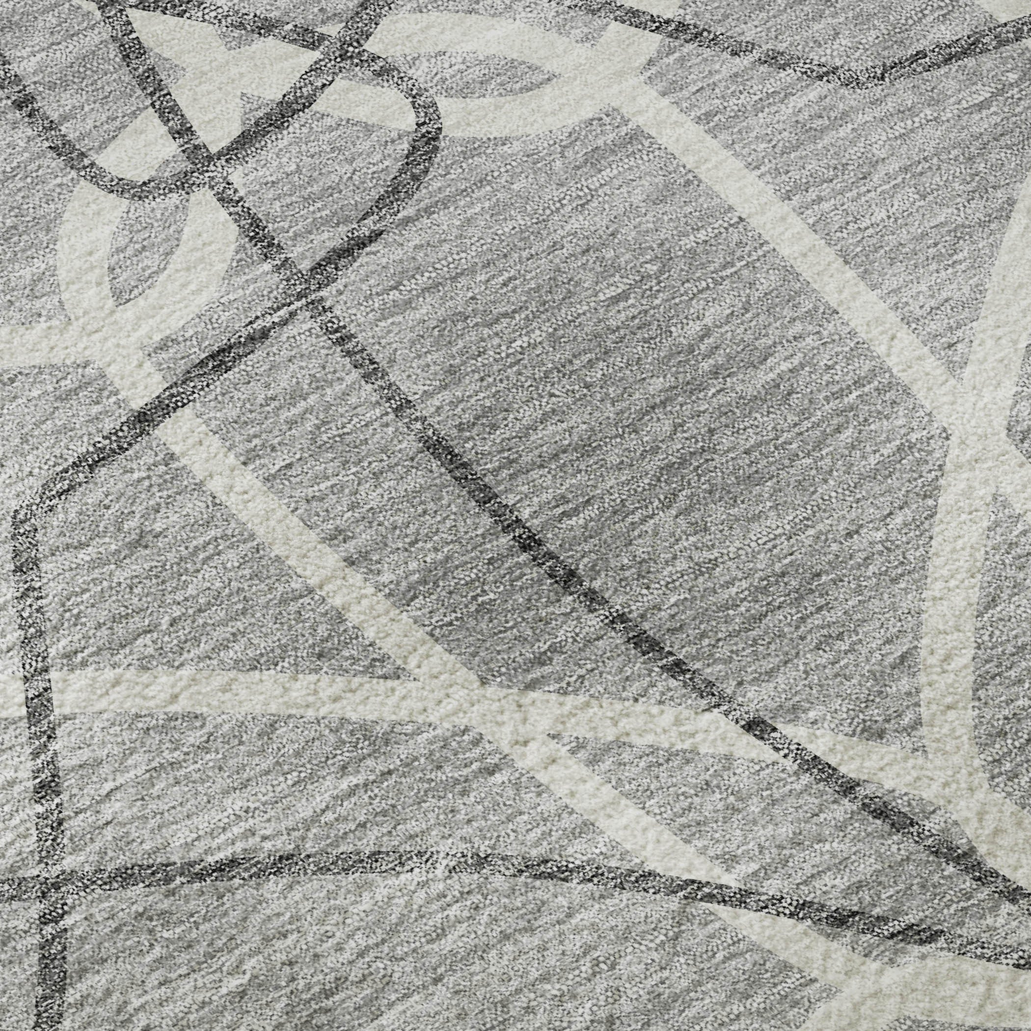 3' X 5' Gray And Ivory Geometric Washable Area Rug With UV Protection