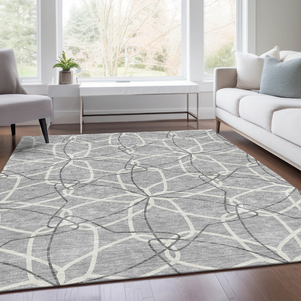 3' X 5' Gray And Ivory Geometric Washable Area Rug With UV Protection