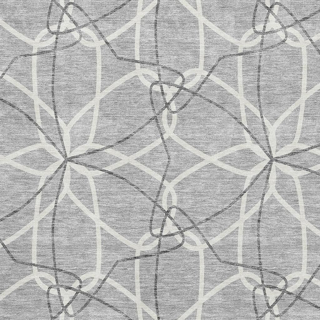 3' X 5' Gray And Ivory Geometric Washable Area Rug With UV Protection