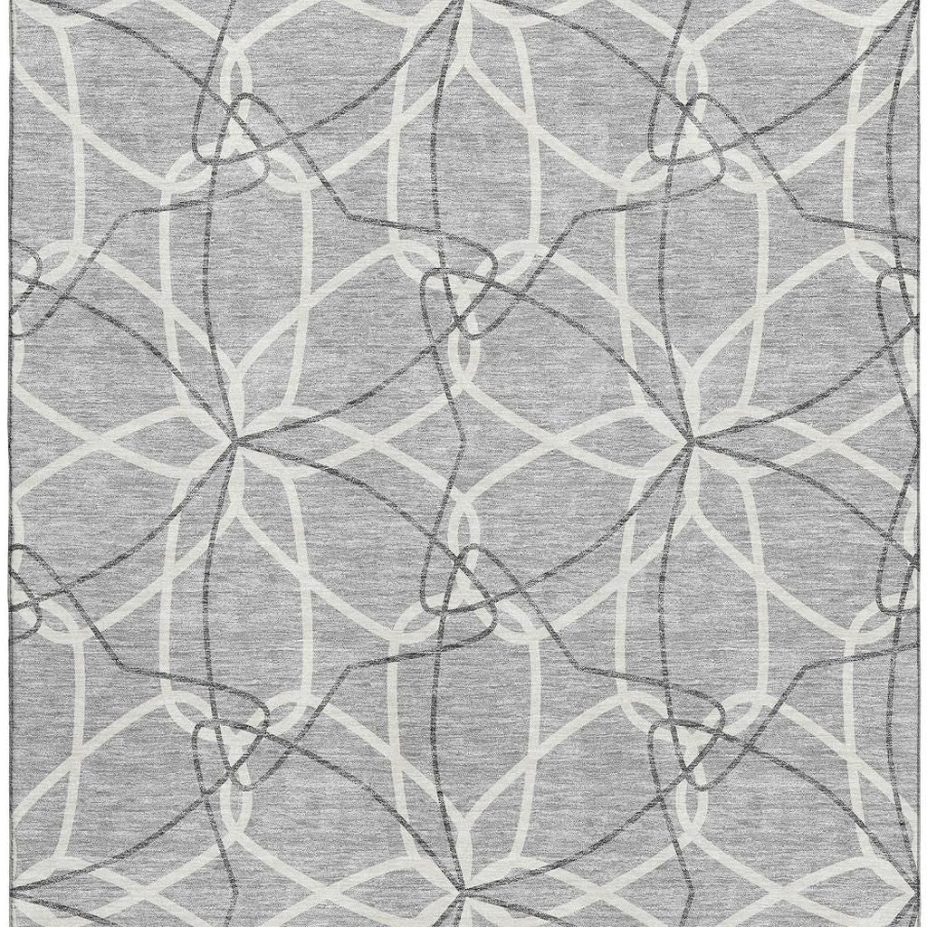 3' X 5' Gray And Ivory Geometric Washable Area Rug With UV Protection