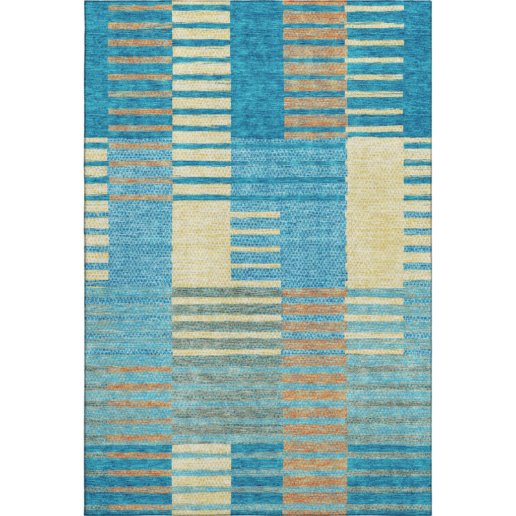 10' X 14' Teal Orange And Gold Striped Washable Area Rug With UV Protection